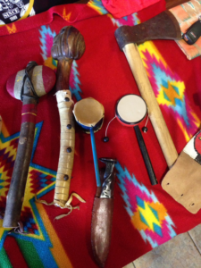 These are examples of tools used by the Native people. Each was built by hand from natural material available to them such as wood, rock, and precious metals. 