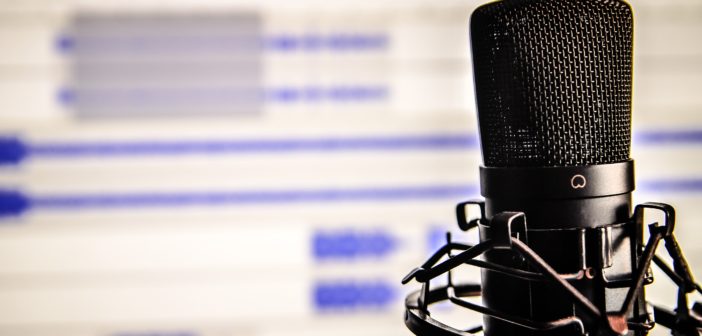 Up close focused shot of black microphone.