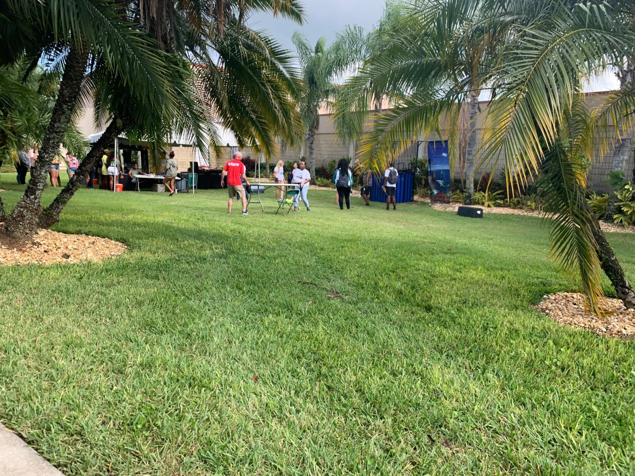 Saint Leo University CAB and SGU members helping set up Block Part event outside Gym.