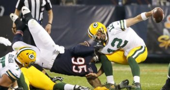 Bears’ Roy Robertson-Harris sacks quarterback Aaron Rodgers during the first half of the first NFL game of the year.