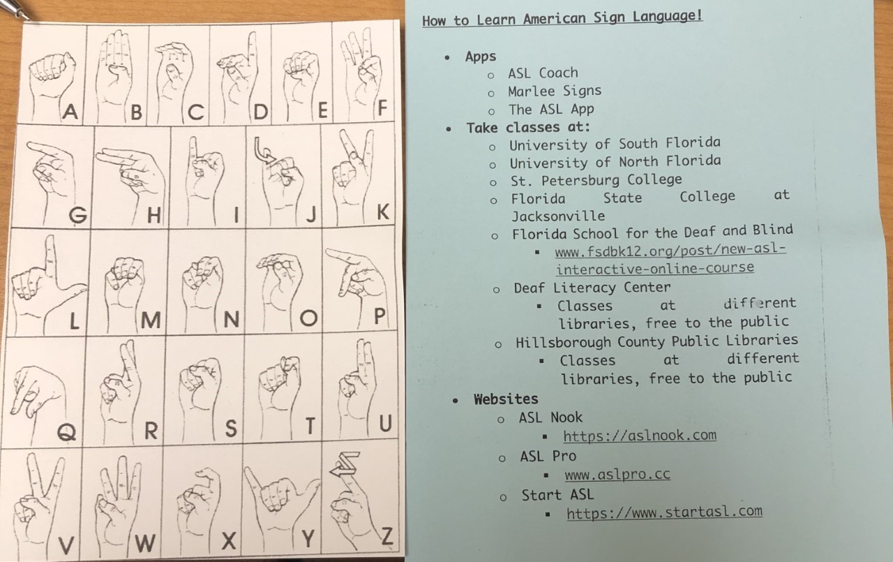 ASL alphabet sheet