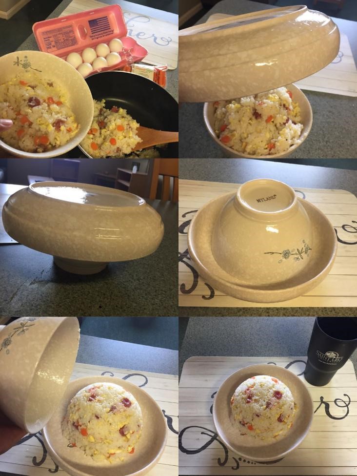 rice being poured onto plate