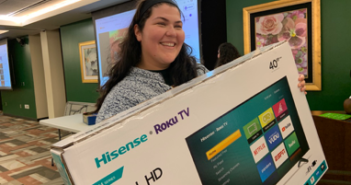 Student with the Roku TV enabled smart tv from BIngo.
