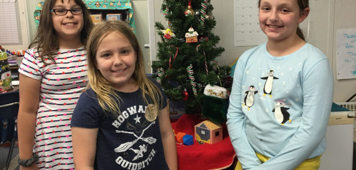 Cut Line: Lucy (left), Sophia (center), and Alida (right) channeled their love of animals through their editorial article about artificial and live trees, asserting that artificial trees are safer for pets.
