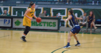 Saint Leo Lion Attempting to Bypass Eckerd Defenses to Score Another Point.