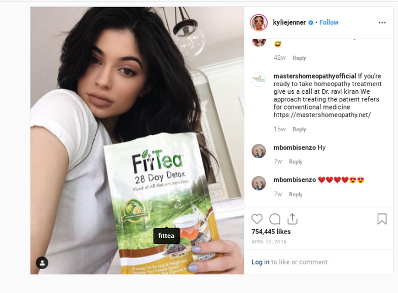 Instagram ad from FitTea from Kylie Jenner.