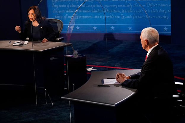 Plexi glass was placed between the candidates during the Vice-Presidential debate. They also seated the candidates 12 feet apart. Source: Mary Gash/Pool/AFP/Getty Images