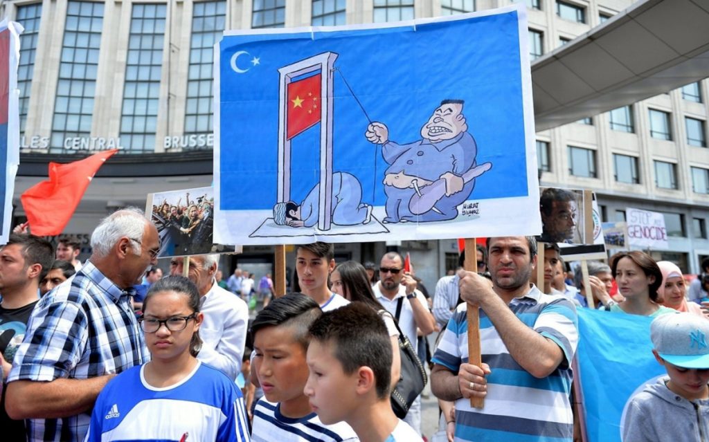 Protests against China’s policy of repression of the Uyghurs.