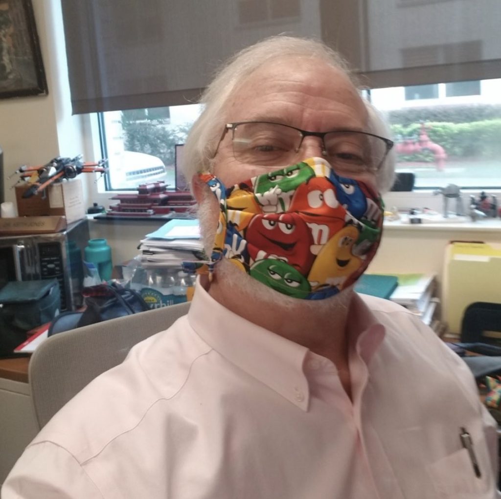 Dr. Keith C. Jones, an associate professor of marketing, wears his mask to have fun. (Photo Credit: Saint Leo University Instagram @saintleouniv)