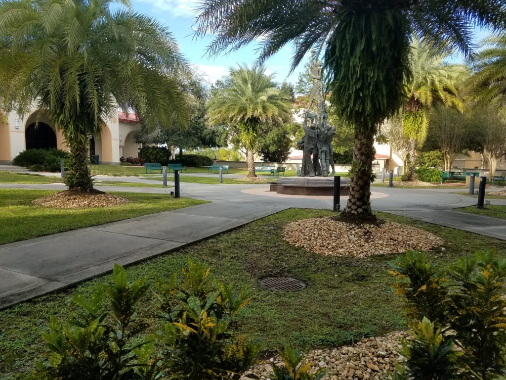 Saint Leo University grounds with a clear blue sky