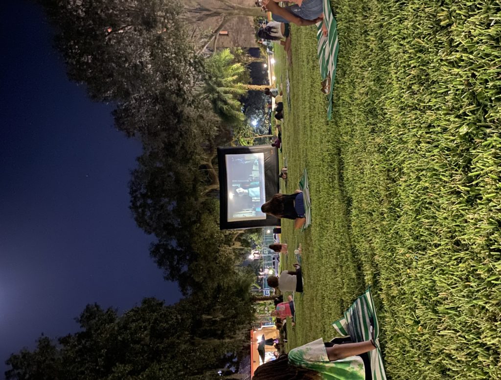 Students on the kirk lawn watching the 2017 thriller "IT"