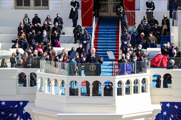 President Biden was sworn in by Supreme Court Chief Justice John Roberts and Vice President Harris was sworn in by Justice Sonia Sotomayor.