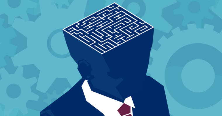 Graphic of a head with an implemented maze as the top half of the head.