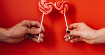 Two heart-shaped lollypops