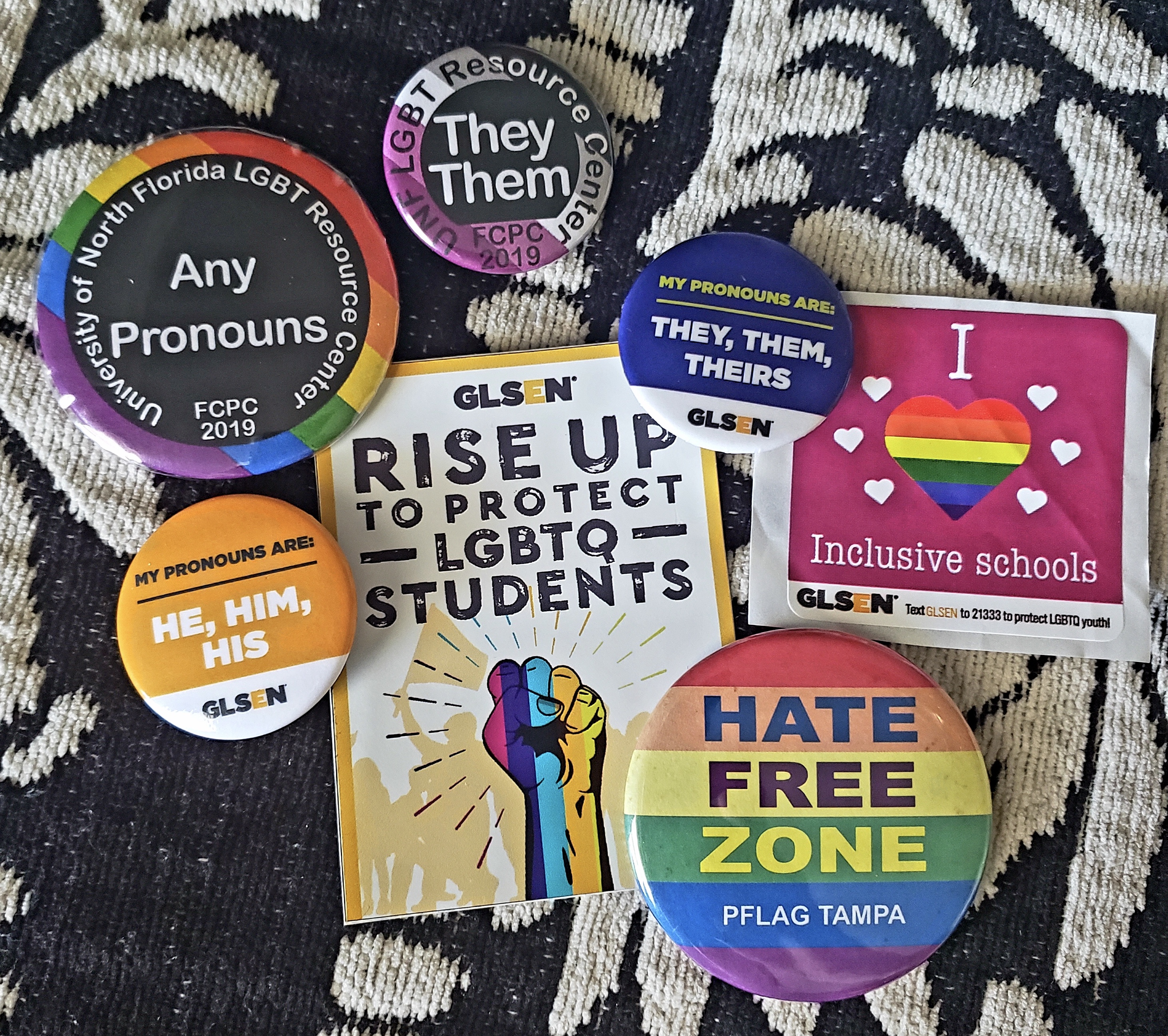 A variety of pronoun pins