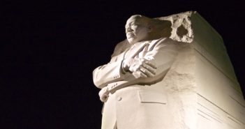 The Martin Luther King Jr memorial statue at night