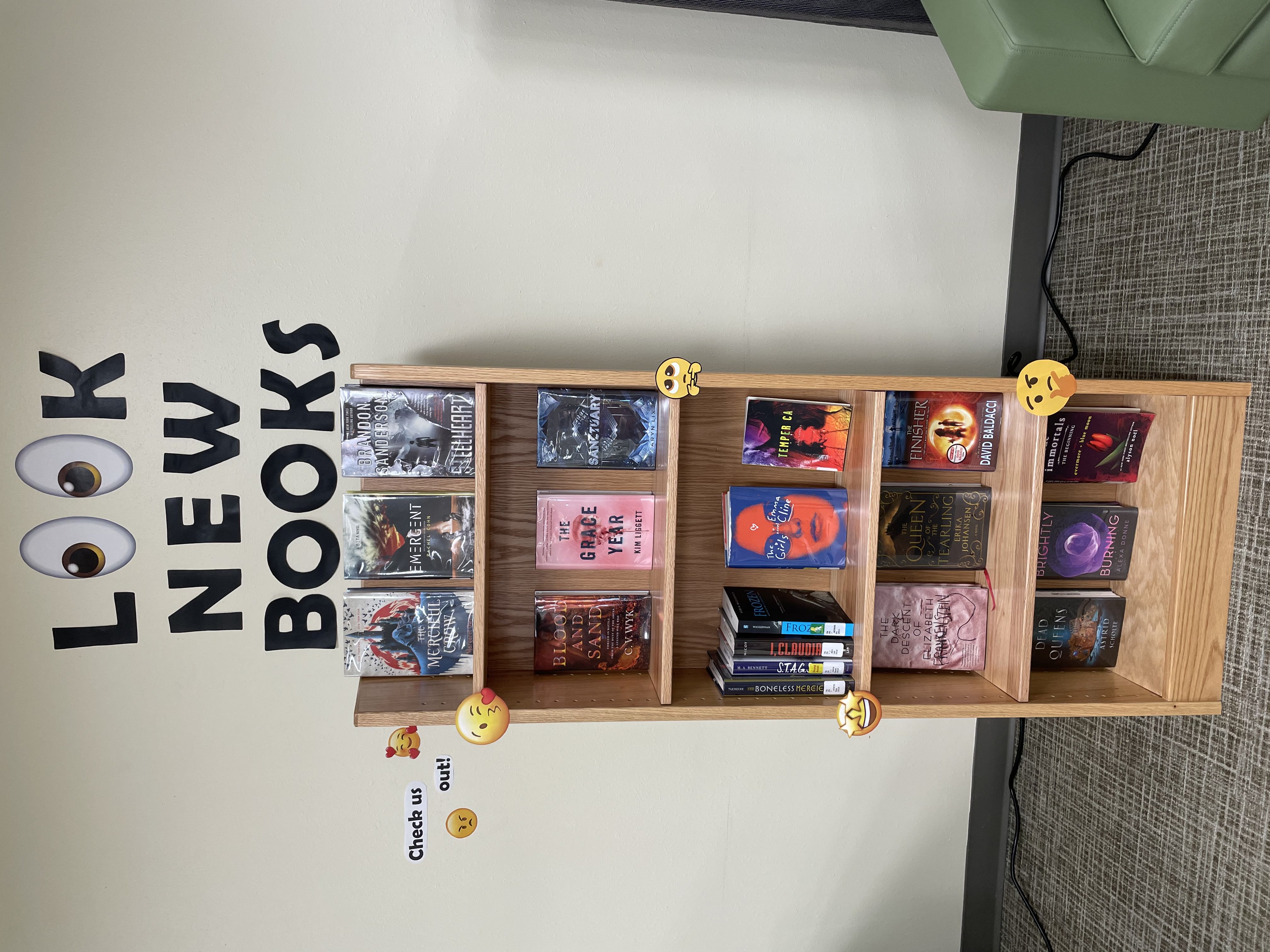 A collection of new books to check out are located on the first floor of the Cannon Memorial Library.