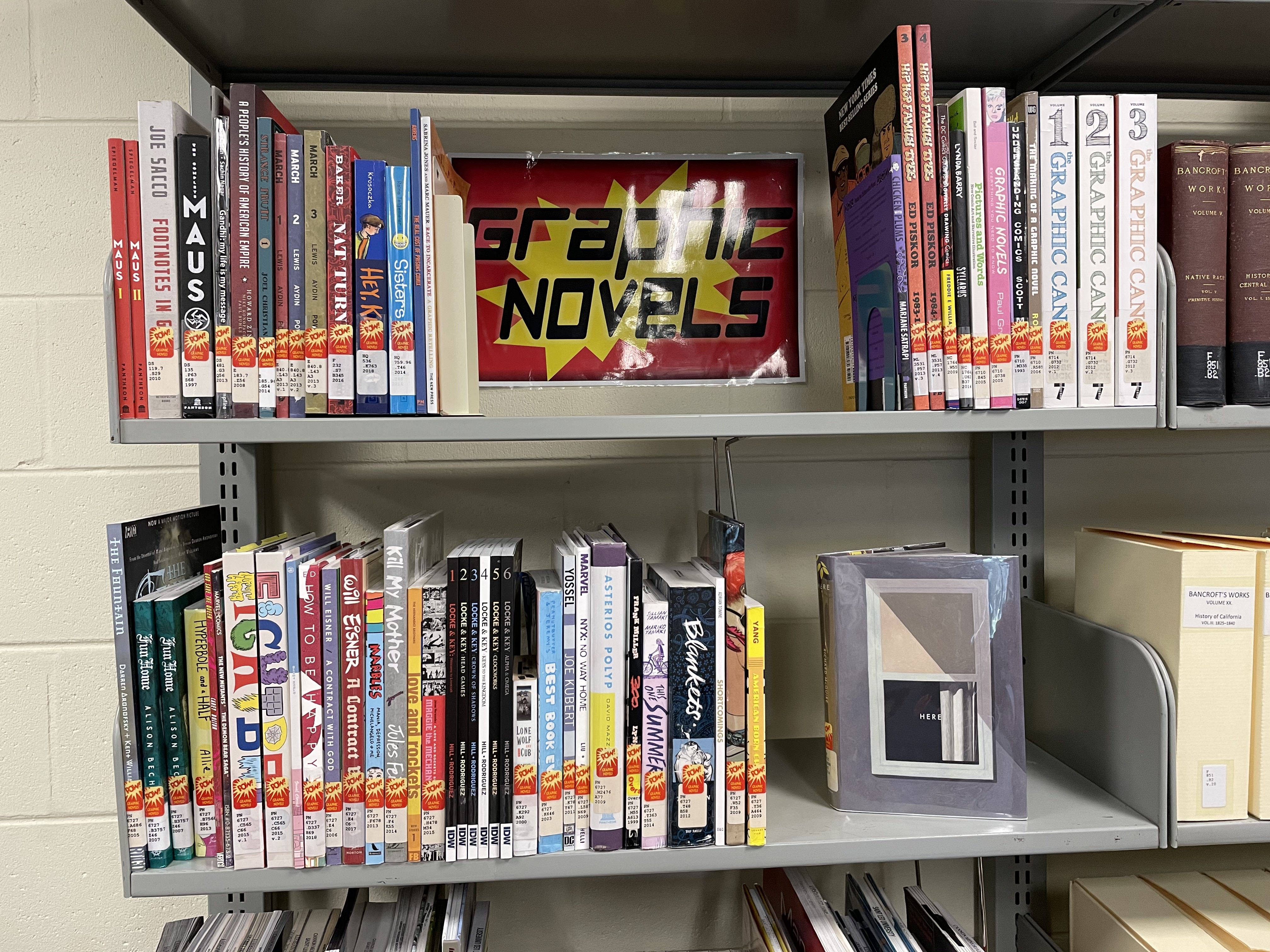 A collection of graphic novels is located on the second floor at the Cannon Memorial Library.