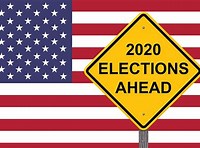 "2020 Elections Ahead" graphic with an American Flag in the back