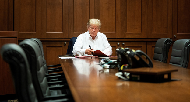 Trump in white clothes isolated
