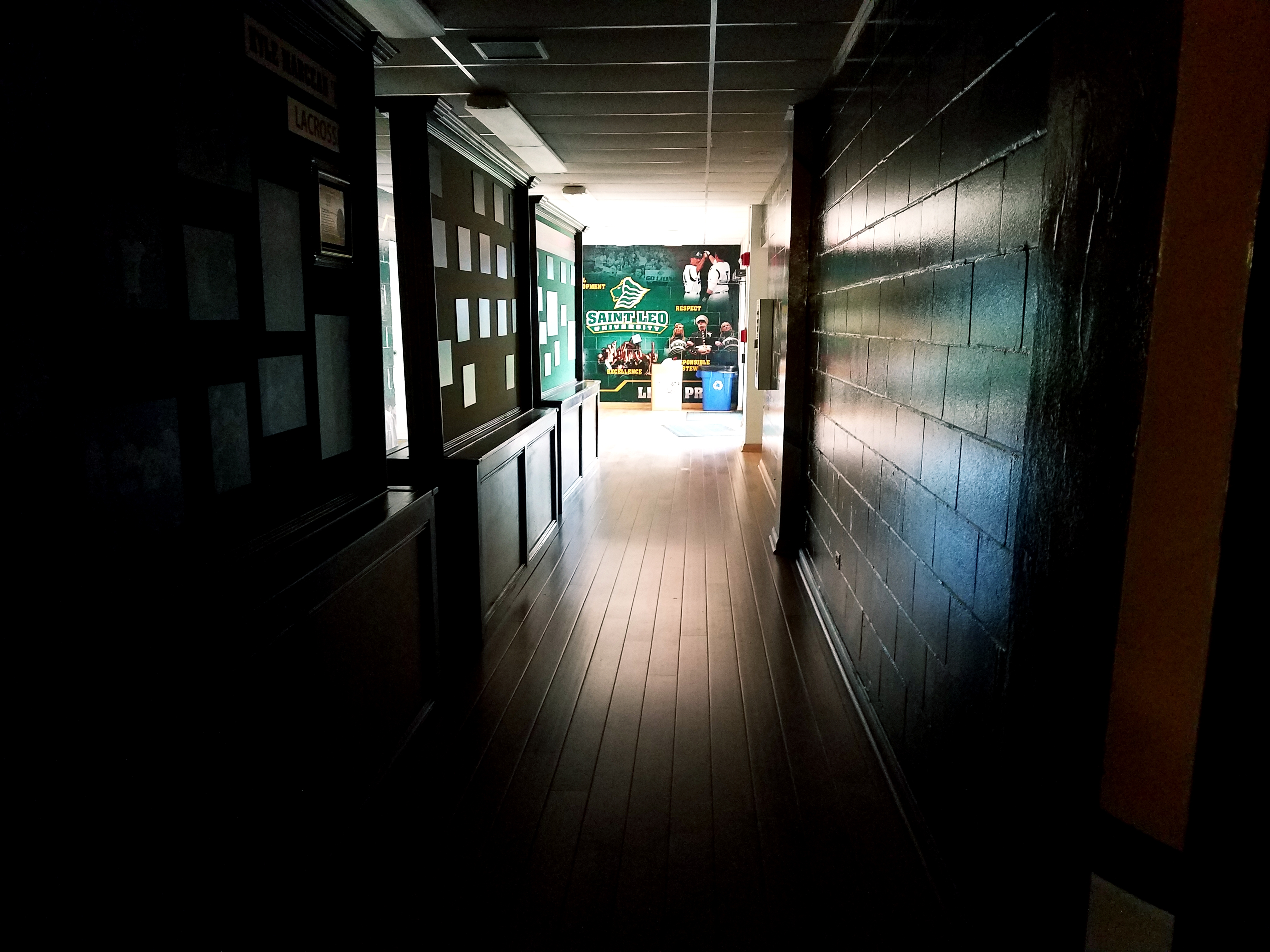 A dark hallway at Saint Leo University