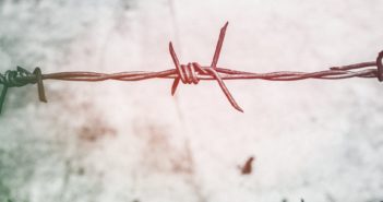 A barbed wire fence